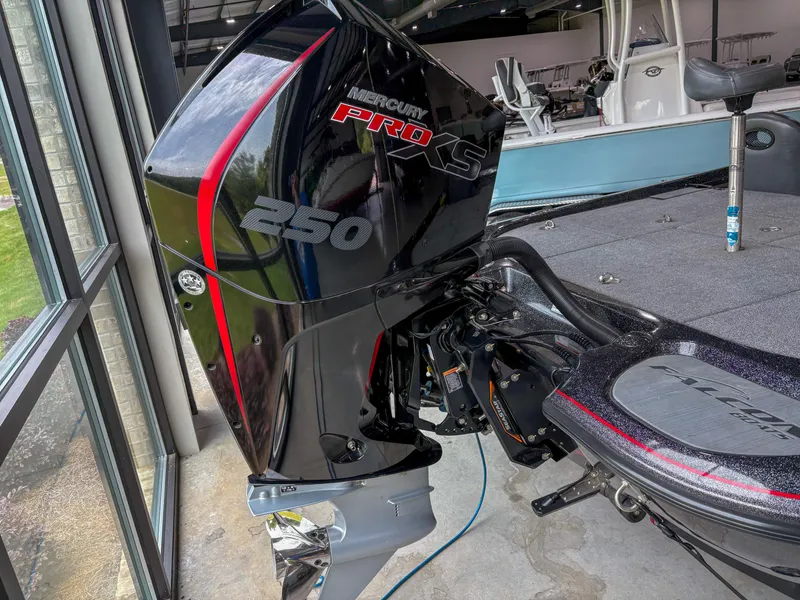 Slide: The Image of 2020 Falcon F21 boat with Mercury Pro XS 250 outboard motor in showroom. - 3