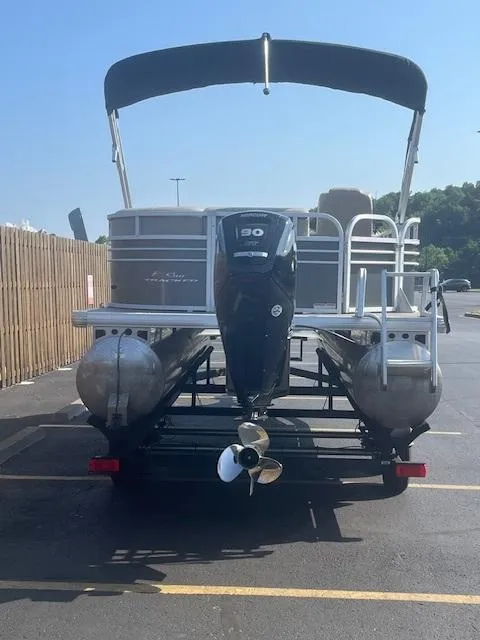 Slide: The Image of 2023 Sun Tracker Party Barge 20 DLX pontoon boat with canopy and outboard motor. - 4