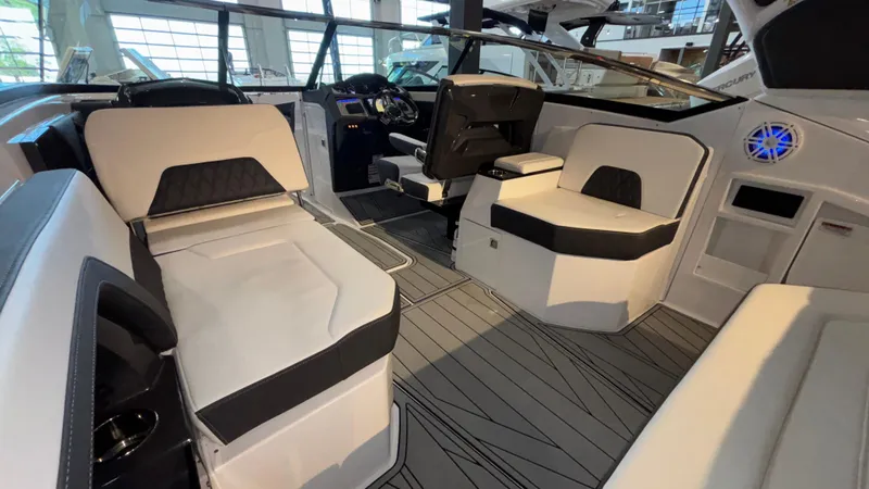 Slide: The Image of 2025 Monterey 298 Super Sport interior with modern seating and sleek design. - 25