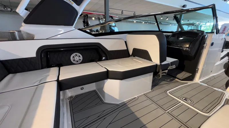 Slide: The Image of 2025 Monterey 298 Super Sport interior with sleek seating and modern design. - 9