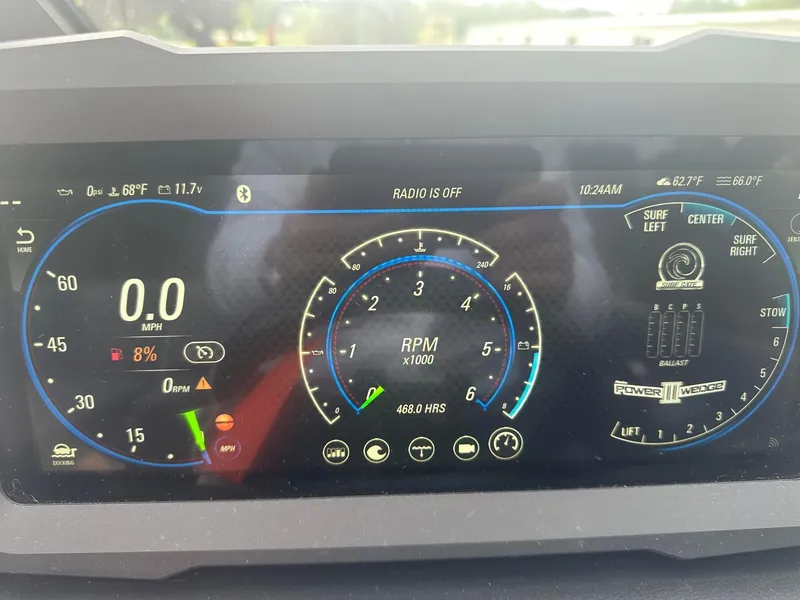 Slide: The Image of Dashboard of a 2022 Malibu M220 boat showing speed, RPM, and surf settings. - 9