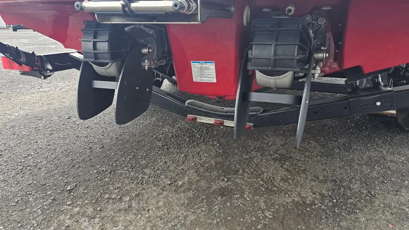 Slide: The Image of 2014 Yamaha AR210 boat stern with dual jet drives on a trailer. - 10