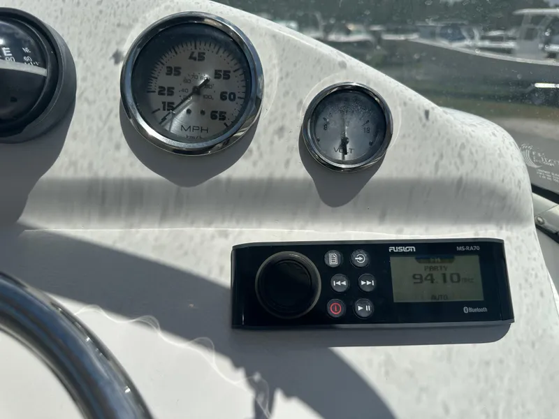 Slide: The Image of 2008 Sea Fox 216 Dual Console boat on trailer, viewed from the front. - 12