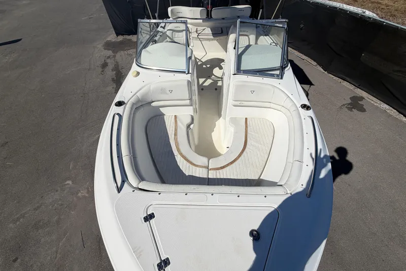 Slide: The Image of 2008 Sea Fox 216 Dual Console boat with open seating and windshield, viewed from above. - 38