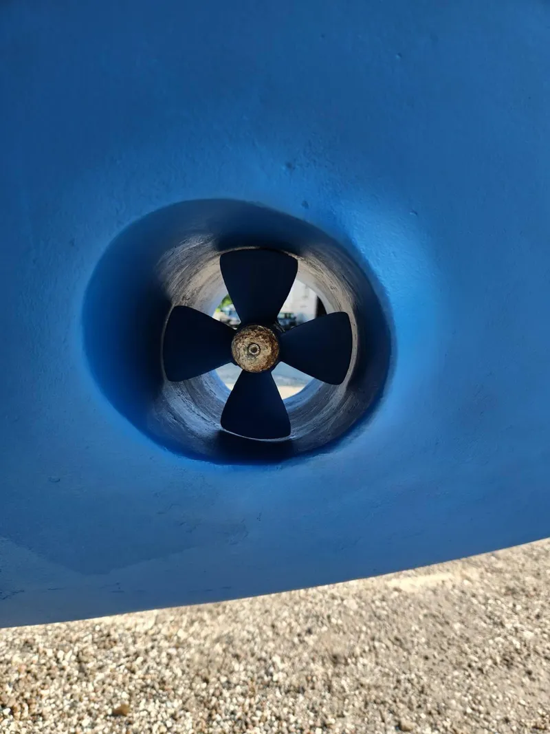 Slide: The Image of Close-up of a 2006 Mainship 34 Rum Runner classic boat propeller. - 38