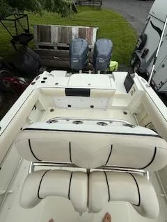 Slide: The Image of 2002 Hydra-Sports 2390 CC Vector boat with dual outboard motors, viewed from above. - 27