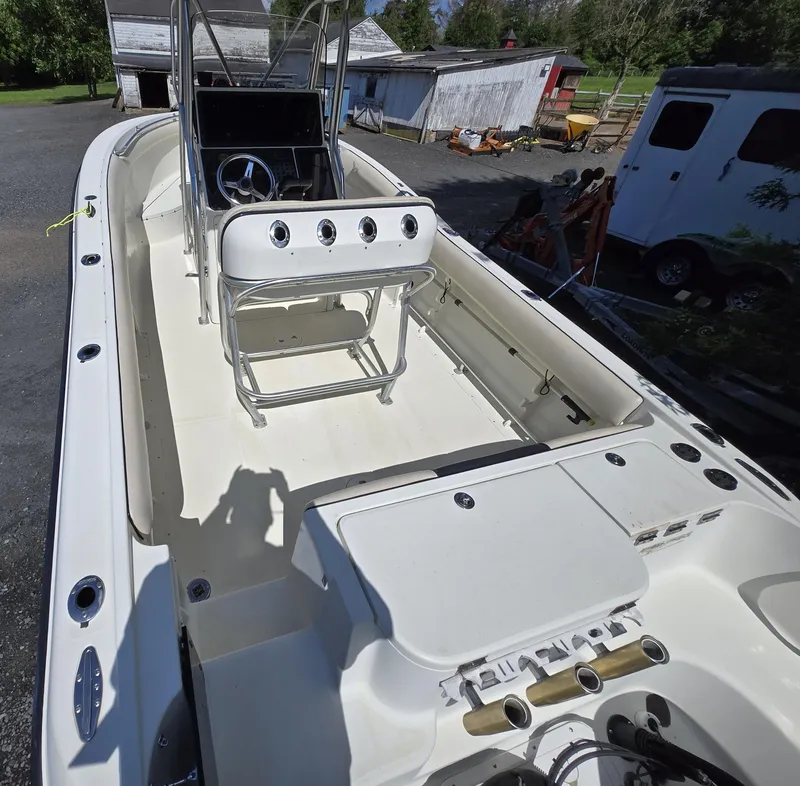 Slide: The Image of 2002 Hydra-Sports 2390 CC Vector boat interior with steering console and seating. - 3