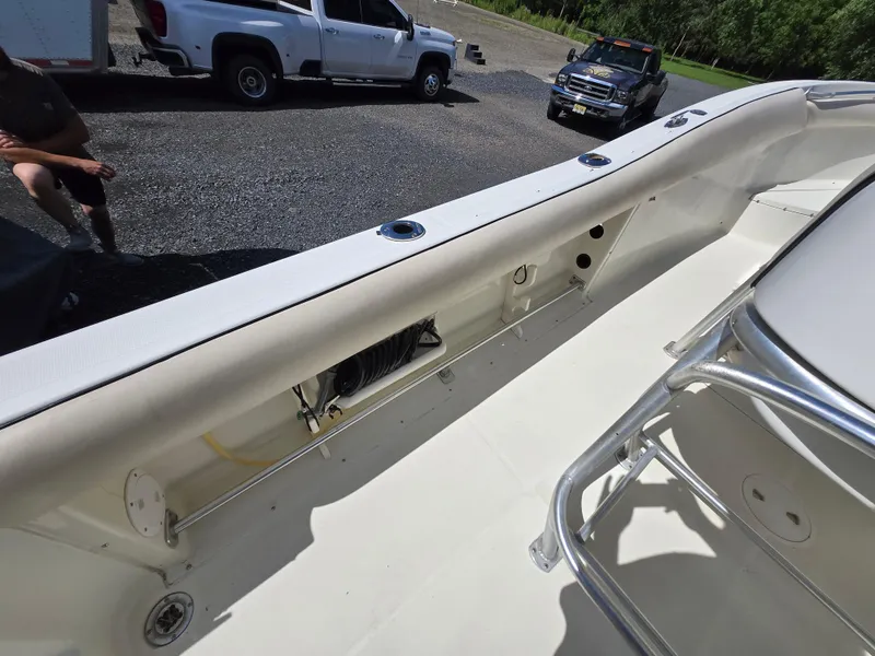 Slide: The Image of 2002 Hydra-Sports 2390 CC Vector boat interior with visible seating and railing. - 45