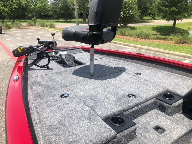 Slide: The Image of 2025 Tracker Pro Team 175 boat deck with seating and fishing equipment. - 8