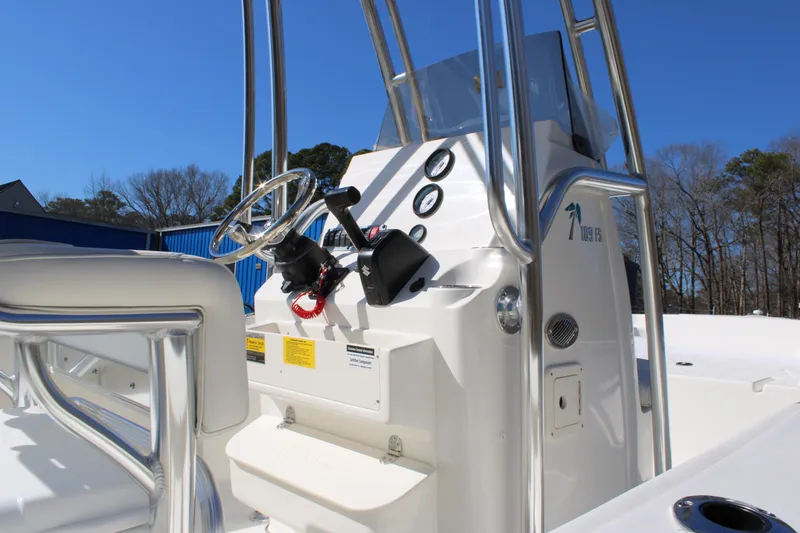 Slide: The Image of 2025 Key West 189 FS boat console with steering wheel and gauges. - 6