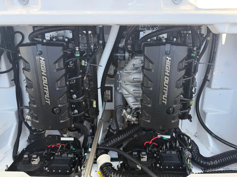 Slide: The Image of 2022 Yamaha AR250 boat engines, high output, dual setup, detailed view. - 19