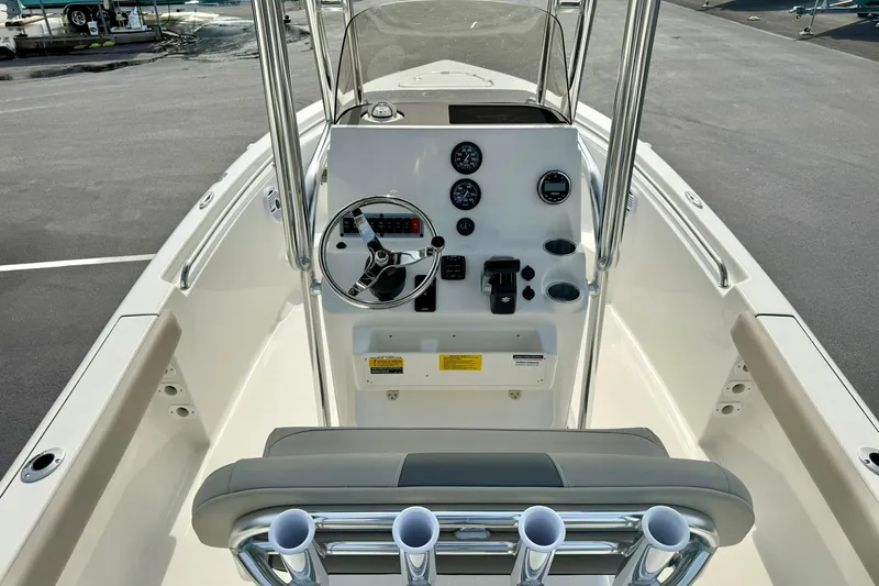 Slide: The Image of 2025 Key West 189 FS boat console with steering wheel and gauges. - 20