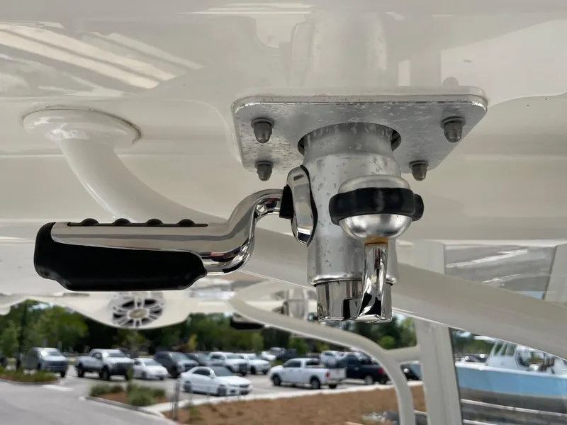 Slide: The Image of Close-up of a 2021 Regulator 26XO boat handle mechanism. - 38