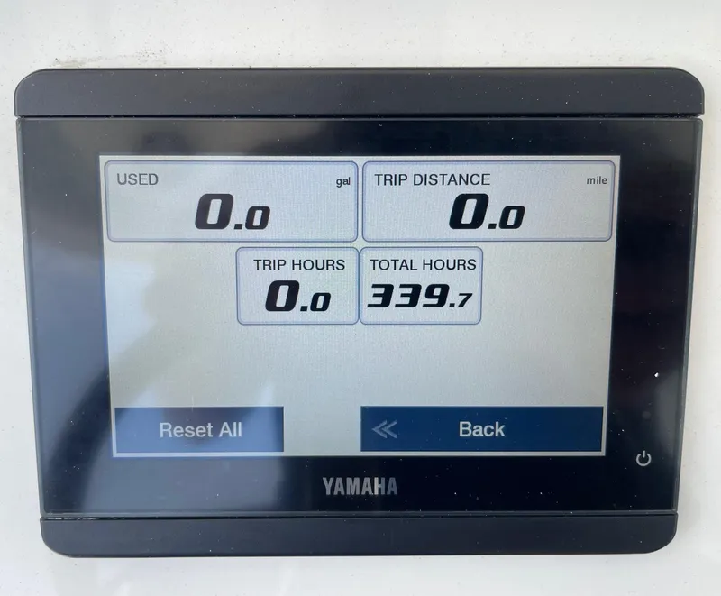 Slide: The Image of Yamaha display showing trip data on 2021 Regulator 26XO boat. - 44