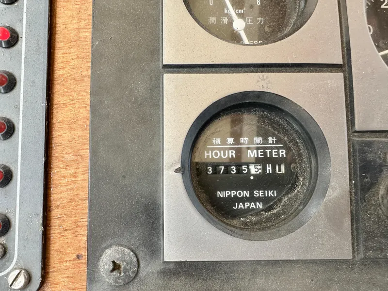 Slide: The Image of Hour meter on 1985 Fisher 34 Pilothouse Ketch, showing 3735.5 hours, Nippon Seiki Japan. - 23