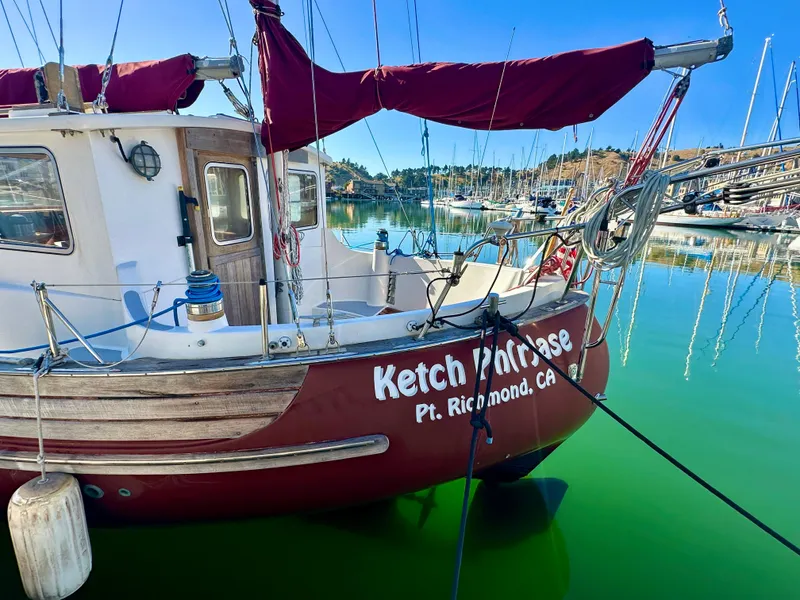 Slide: The Image of 1985 Fisher 34 Pilothouse Ketch docked in a marina, Pt. Richmond, CA. - 6