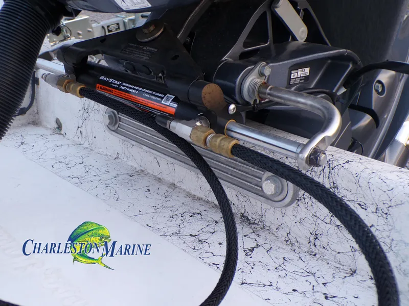 Slide: The Image of Hydraulic steering system on a 2023 Panga 22 boat by Charleston Marine. - 20