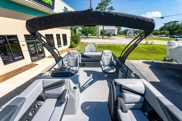 Slide: The Image of 2024 South Bay S224 UL 3.0 pontoon boat with spacious seating and canopy. - 15
