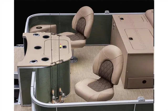 Slide: The Image of 2022 Bennington 22 SXFAPG fishing boat interior with dual seats and rod holders. - 14