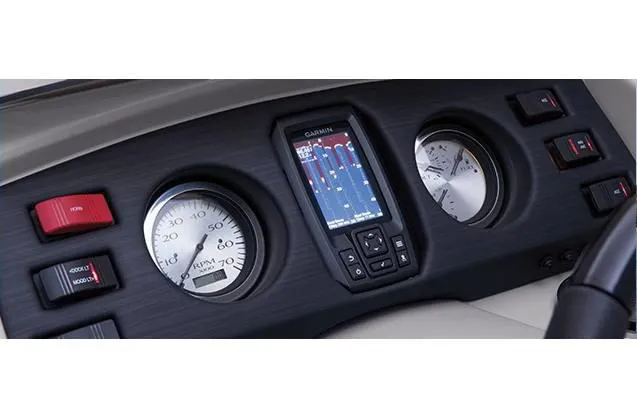 Slide: The Image of Dashboard of 2022 Bennington 22 SXFAPG boat with gauges and Garmin display. - 25