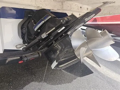 Slide: The Image of 2022 Hurricane SunDeck Sport 205 IO boat propeller and outdrive close-up. - 21