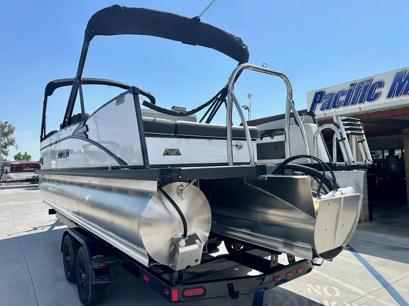 Slide: The Image of 2025 Avalon Catalina 23 FT boat with versatile rear bench and 200HP Mercury engine. - 4