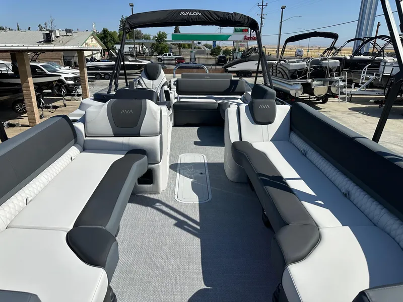 Slide: The Image of 2025 Avalon Catalina 25 FT Versatile Rear Lounger with 250HP Mercury Verado, spacious seating. - 13