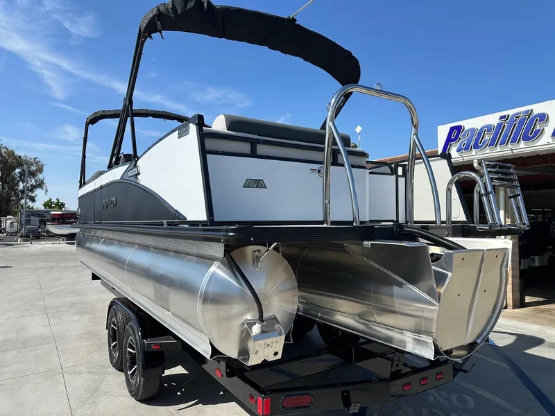 Slide: The Image of 2025 Avalon Catalina 25 FT Versatile Rear Lounger with 250HP Mercury Verado, on trailer. - 4