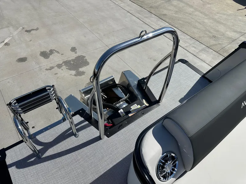 Slide: The Image of 2025 Avalon Catalina boat with versatile rear lounger and stainless steel features. - 9