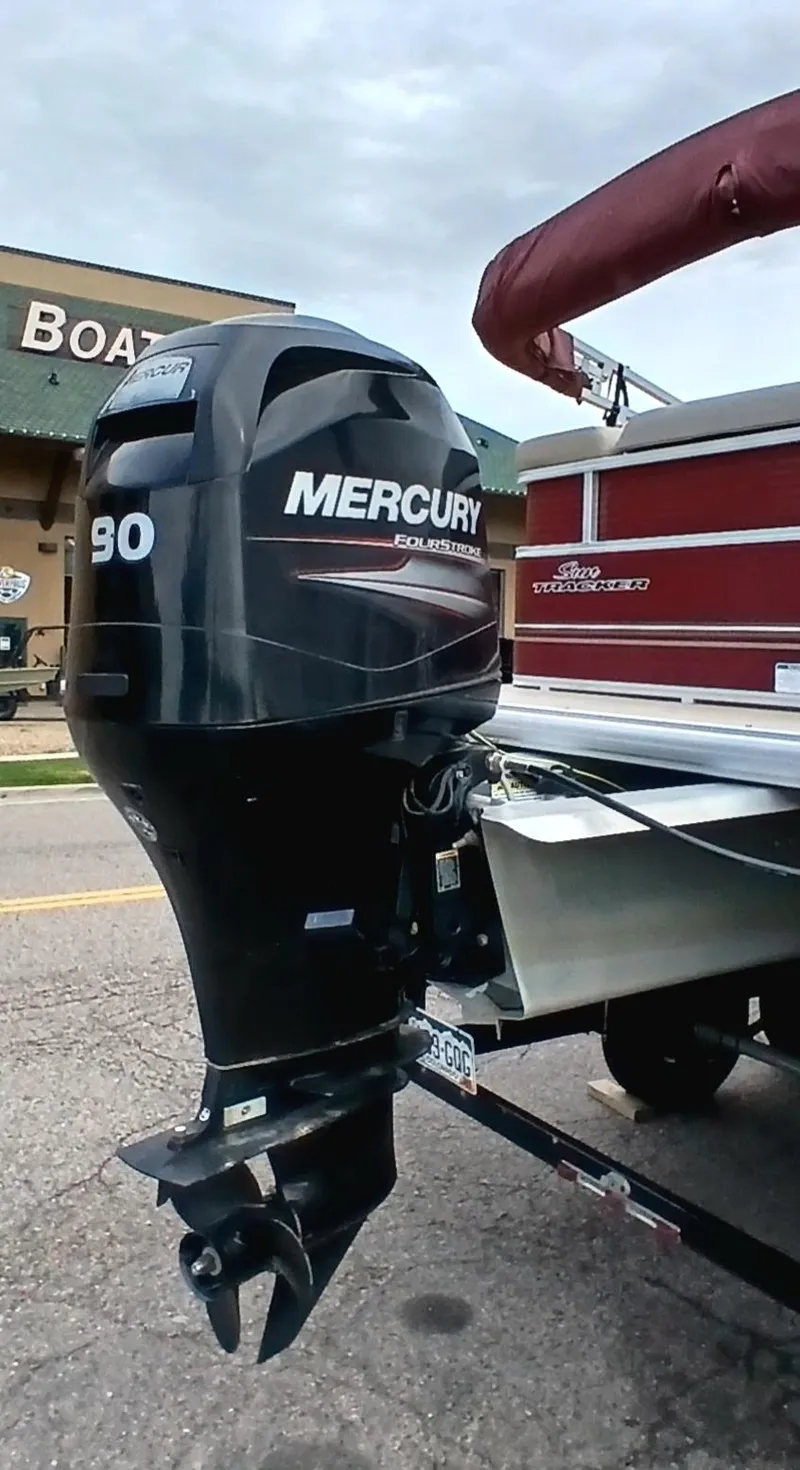 Slide: The Image of 2013 Sun Tracker Party Barge 22 DLX with Mercury 90 outboard motor. - 6