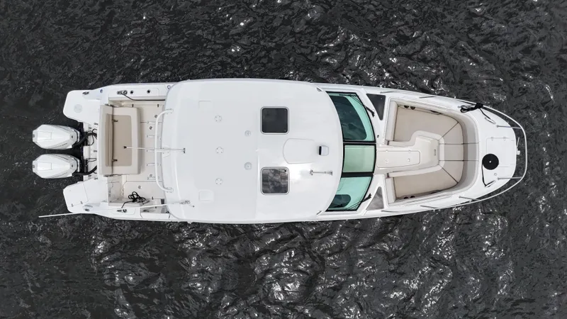 Slide: The Image of Aerial view of 2022 Boston Whaler 320 Vantage boat on water. - 9