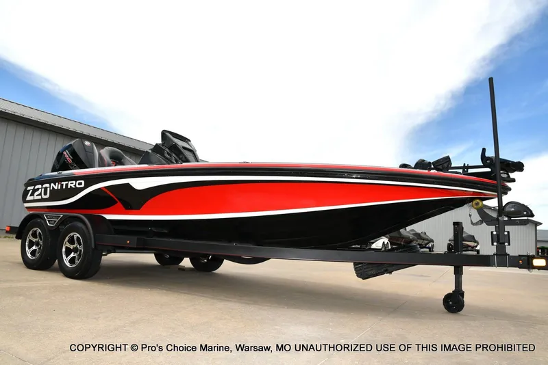 Slide: The Image of 2020 Nitro Z20 Pro boat with 250 Pro-XS 4 Stroke engine on trailer. - 14
