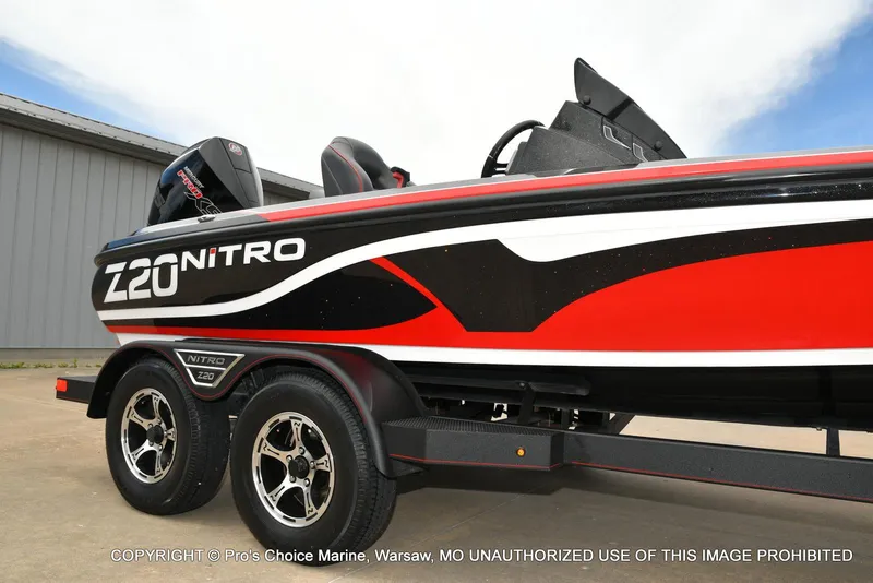 Slide: The Image of 2020 Nitro Z20 Pro boat with 250 Pro-XS 4 Stroke engine, on a trailer. - 16