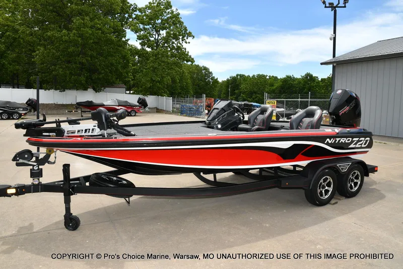 Slide: The Image of 2020 Nitro Z20 Pro boat with 250 Pro-XS 4 Stroke engine on trailer. - 30