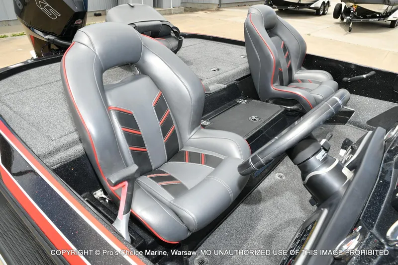 Slide: The Image of 2020 Nitro Z20 Pro boat interior with sleek gray and red seats. - 39