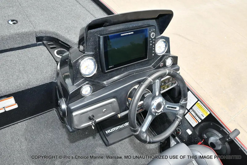 Slide: The Image of 2020 Nitro Z20 Pro boat dashboard with steering wheel and Humminbird electronics. - 45