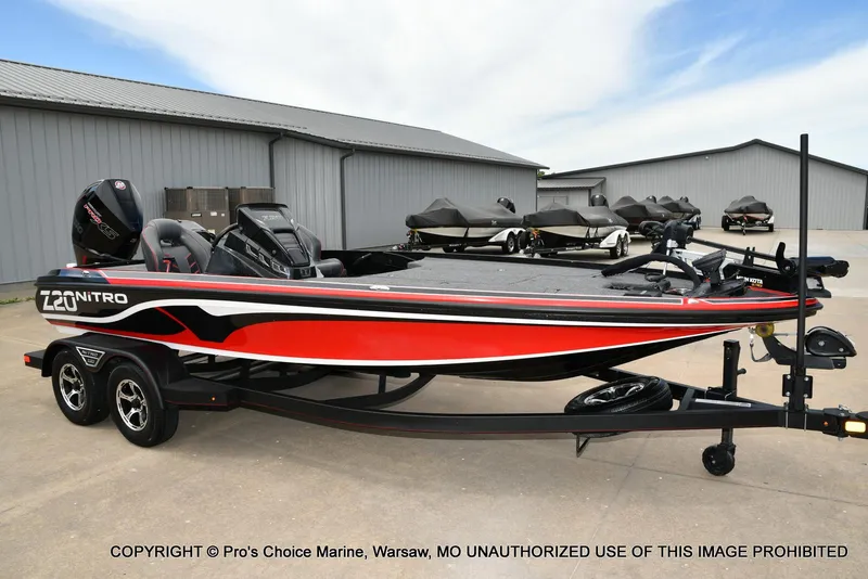 Slide: The Image of 2020 Nitro Z20 Pro boat with 250 Pro-XS 4 Stroke engine, parked on trailer. - 74