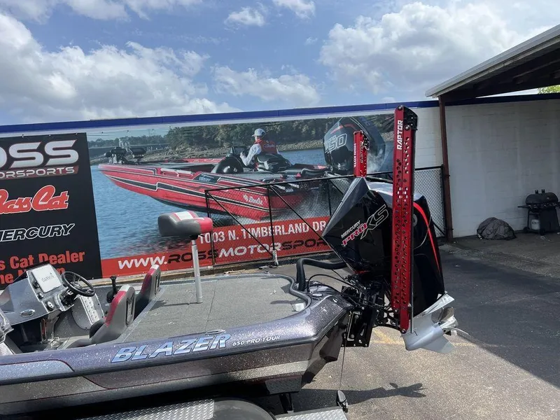 Slide: The Image of 2022 Blazer 650 Pro Tour boat with Mercury engine at Ross Motorsports dealership. - 18