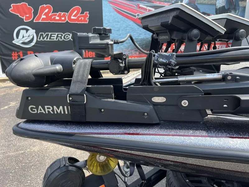 Slide: The Image of 2022 Blazer 650 Pro Tour with Garmin equipment, featuring Bass Cat and Mercury branding in the background. - 27