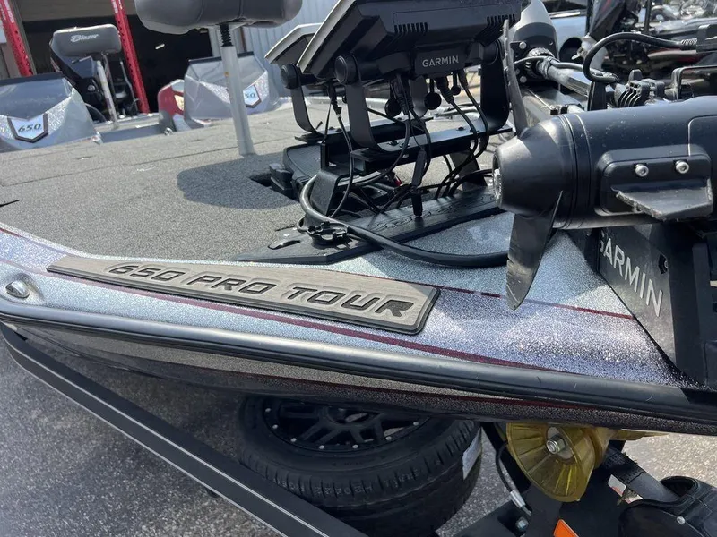 Slide: The Image of 2022 Blazer 650 Pro Tour boat with Garmin equipment on deck. - 28