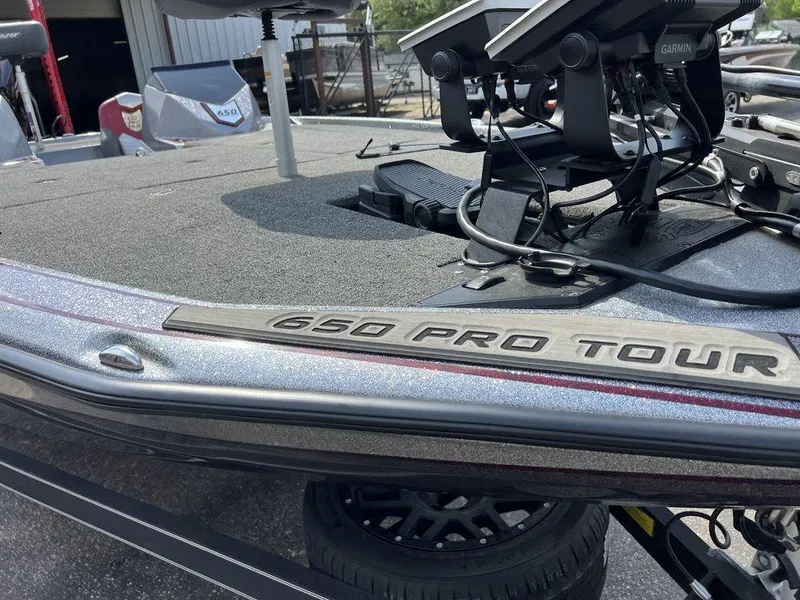Slide: The Image of 2022 Blazer 650 Pro Tour boat with advanced Garmin electronics on deck. - 33