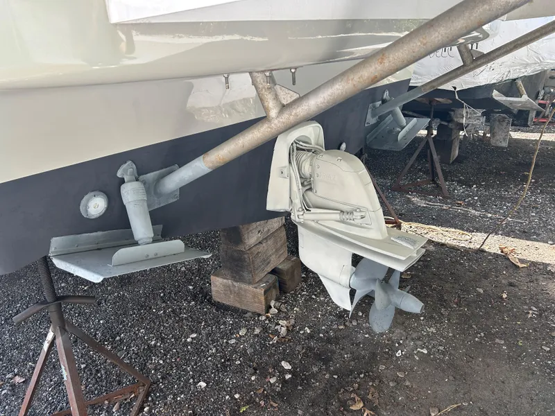 Slide: The Image of 2017 Bavaria S36 Coupe boat propeller and rudder on dry dock. - 15