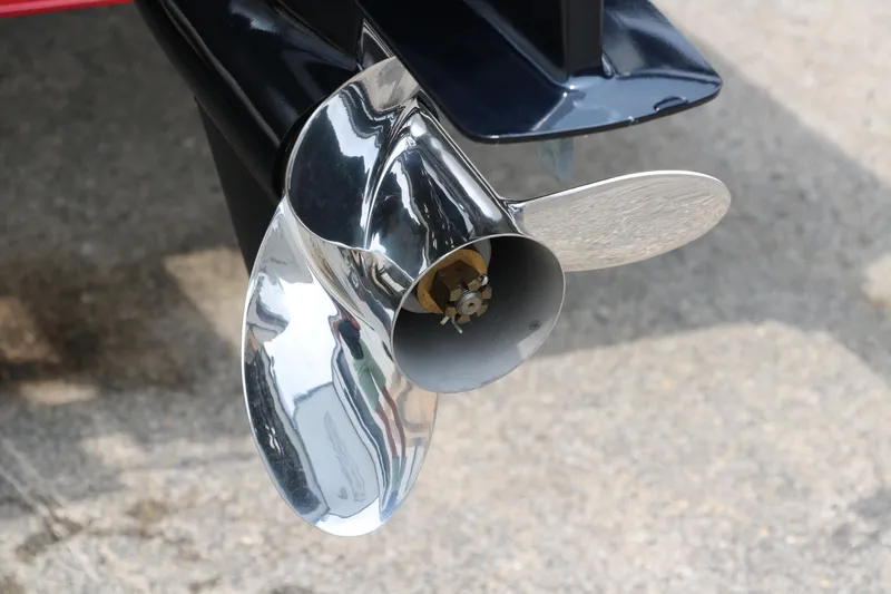 Slide: The Image of Shiny propeller of 2023 Sylvan Mirage Fish 820 Party Fish boat on display. - 5