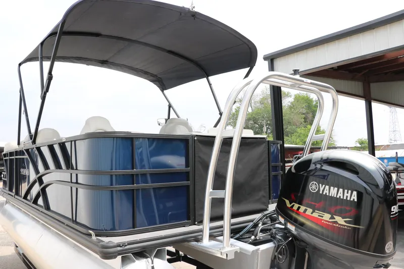 Slide: The Image of 2023 Sylvan Mirage Fish 820 Party Fish pontoon boat with Yamaha outboard motor. - 6