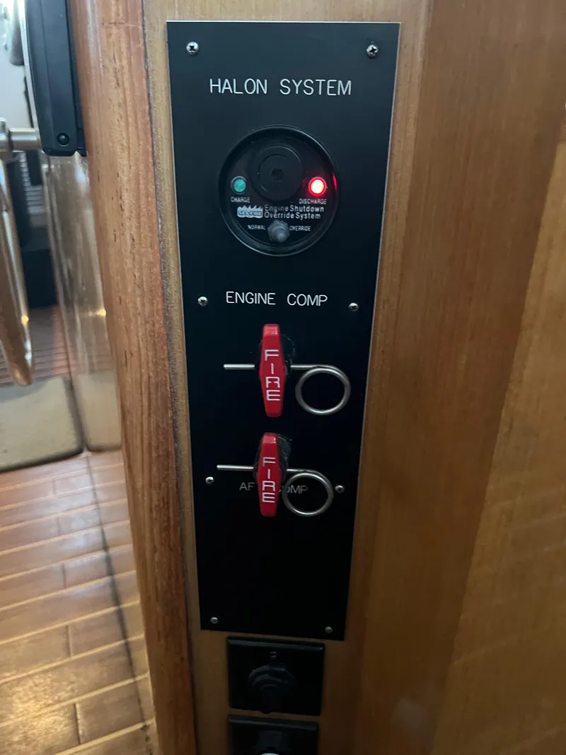 Slide: The Image of Halon fire suppression system panel on 2000 Viking 58 Enclosed Bridge yacht. - 36