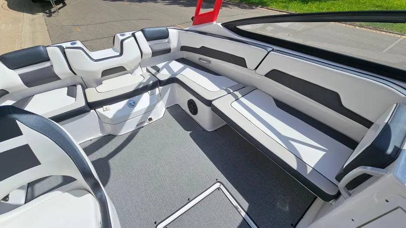 Slide: The Image of 2019 Yamaha Boats AR195 interior with sleek seating and modern design. - 8