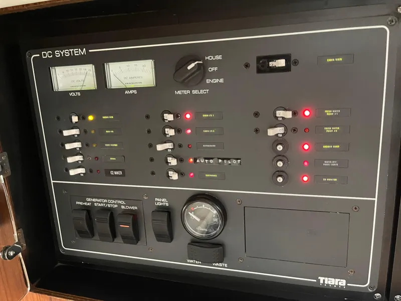 Slide: The Image of Control panel of a 2003 Tiara Yachts 3500 Open, featuring DC system indicators. - 37