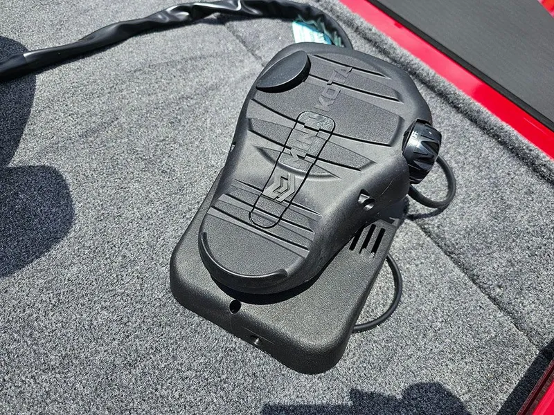 Slide: The Image of Foot pedal on 2025 Tracker Pro 170 boat, resting on gray carpeted surface. - 19