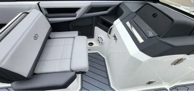 Slide: The Image of 2024 Cobalt R8 boat interior with sleek seating and modern design. - 8