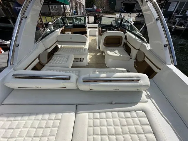 Slide: The Image of 2019 Cobalt R30 boat interior with luxurious white seating and spacious layout. - 3